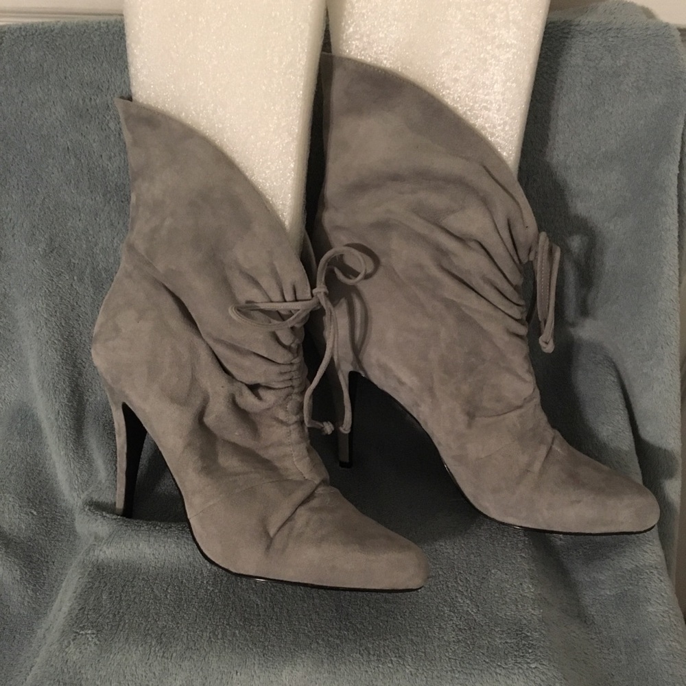 Aldo Smoke Gray Suede Folding Ankle Booties 4inch Drawstring Sz 41/ Approx. 10M